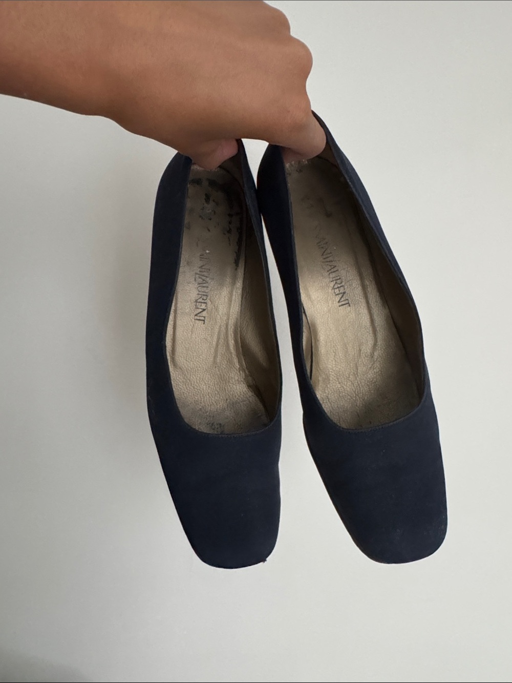 Yves Saint Laurent Navy Square-Toe Flats